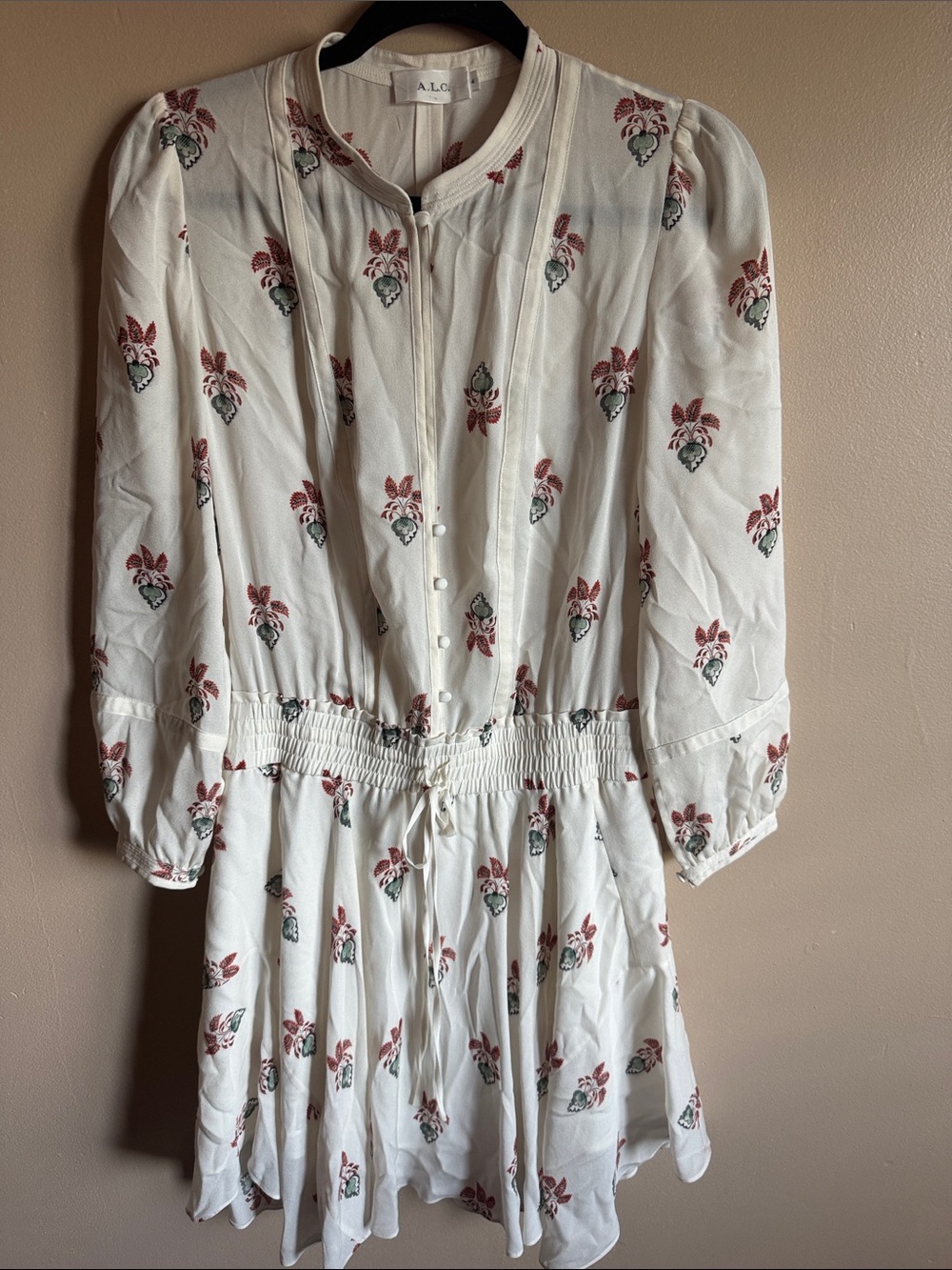 A.L.C. Ivory Mini Dress with Red Floral Print